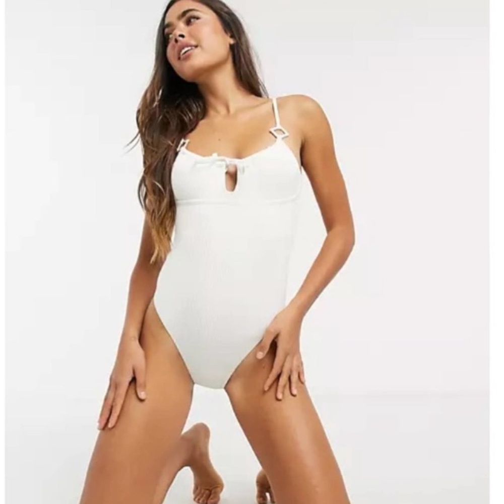 Topshop Milkmaid Ribbed White One Piece Swimsuit size 4